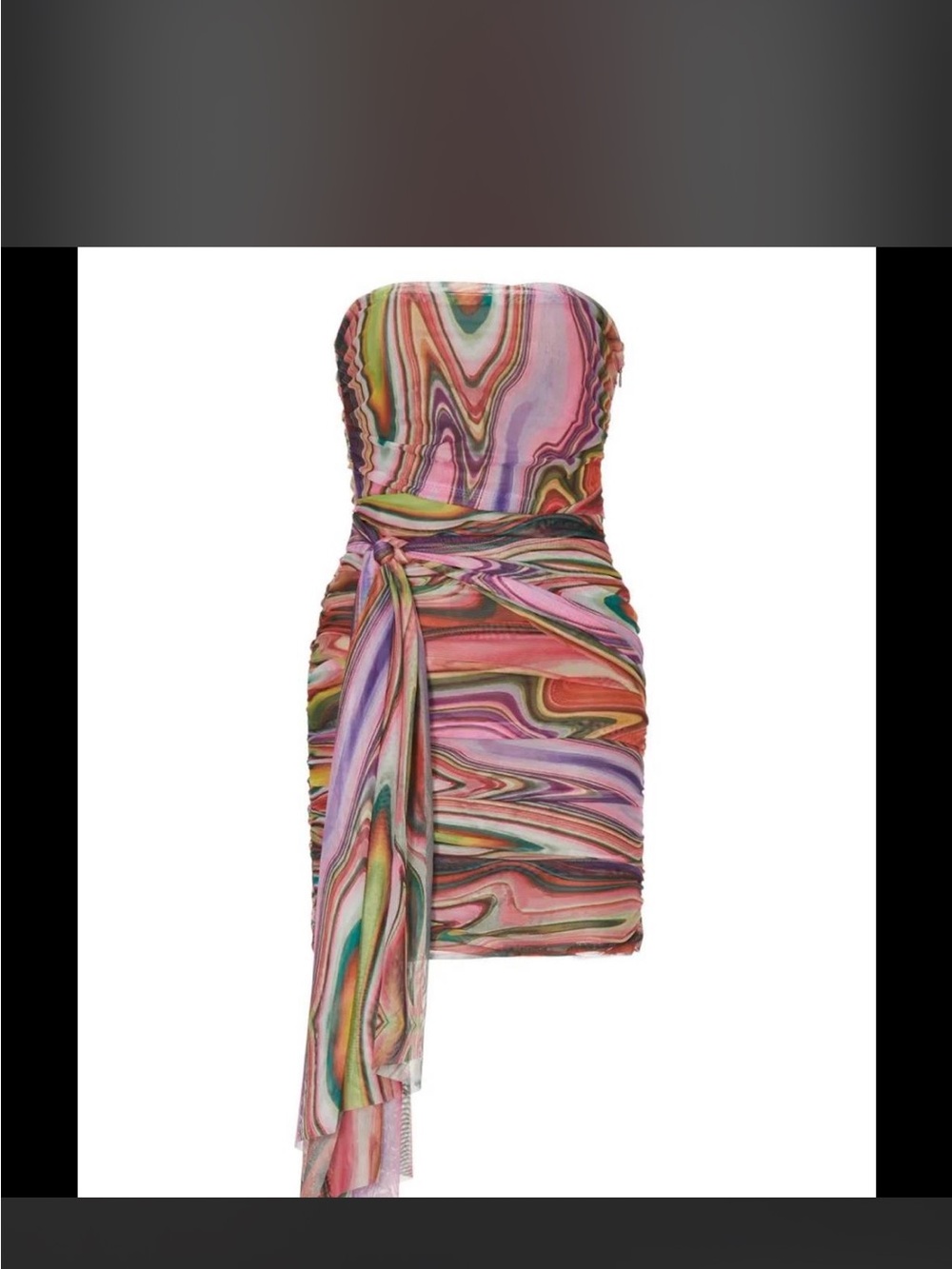 Strapless Multicolor Marble-Print Mini Dress